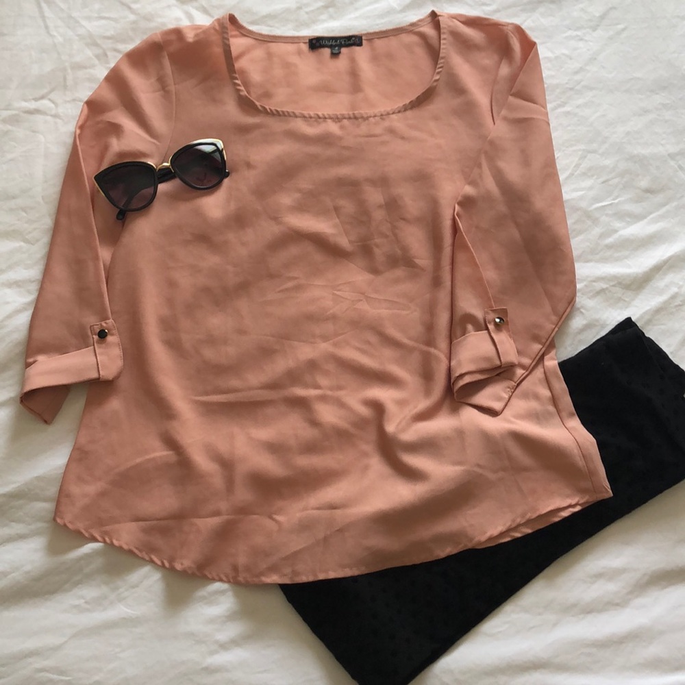 Blush Blouse 3/4 Sleeve - Black Button detail